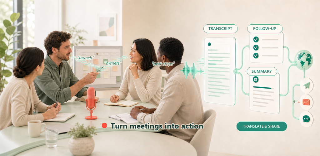 Talk Sorted turns a meeting into a transcript, summary, and follow-up